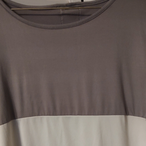 Gray and White Striped Women's Colotblock Top - Picture 2 of 4